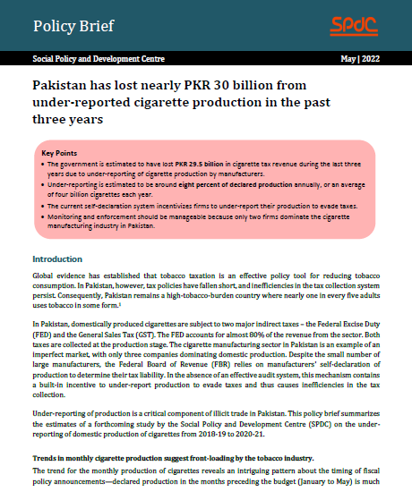 Pakistan has lost nearly PKR 30 billion from under-reported cigarette production in the past three years