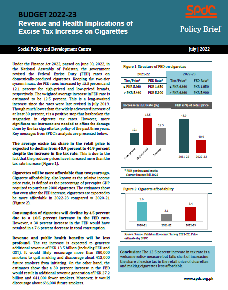 Revenue and Health Implications of Excise Tax Increase on Cigarettes