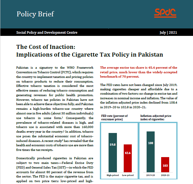 The Cost of Inaction: Implications of the Cigarette Tax Policy in Pakistan