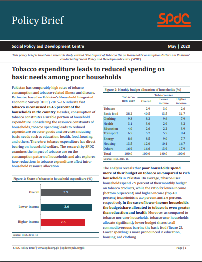 Tobacco expenditure leads to reduced spending on basic needs among poor households