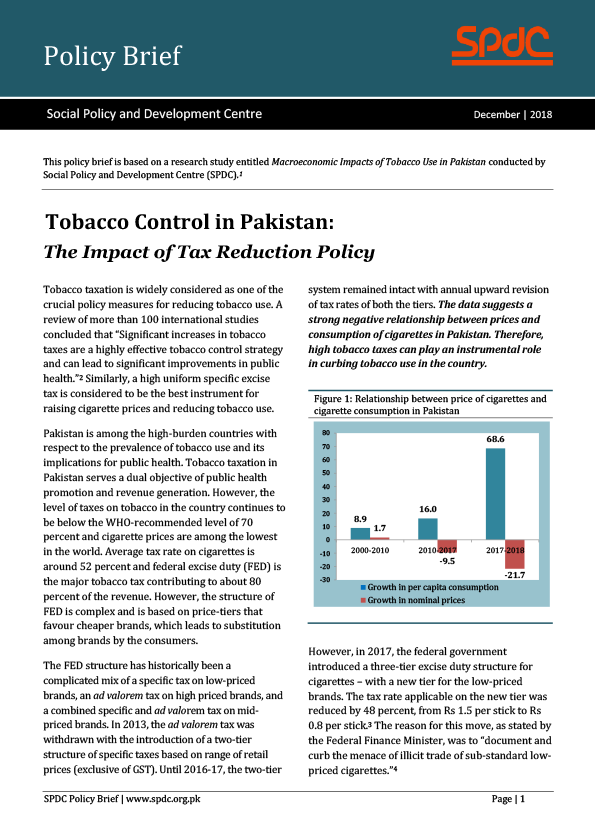 Tobacco Control in Pakistan: The Impact of Tax Reduction Policy