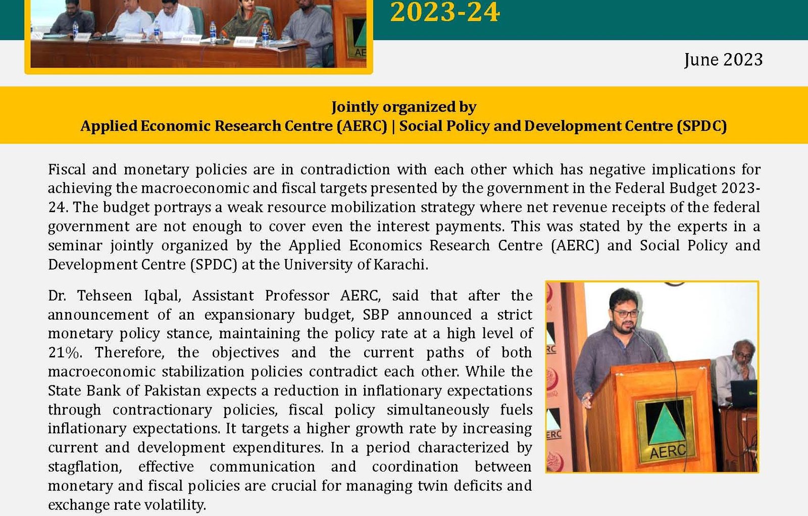PRESS BREIF ON THE STATE OF PAKISTAN’S ECONOMY AND FEDERAL BUDGET 2023-24