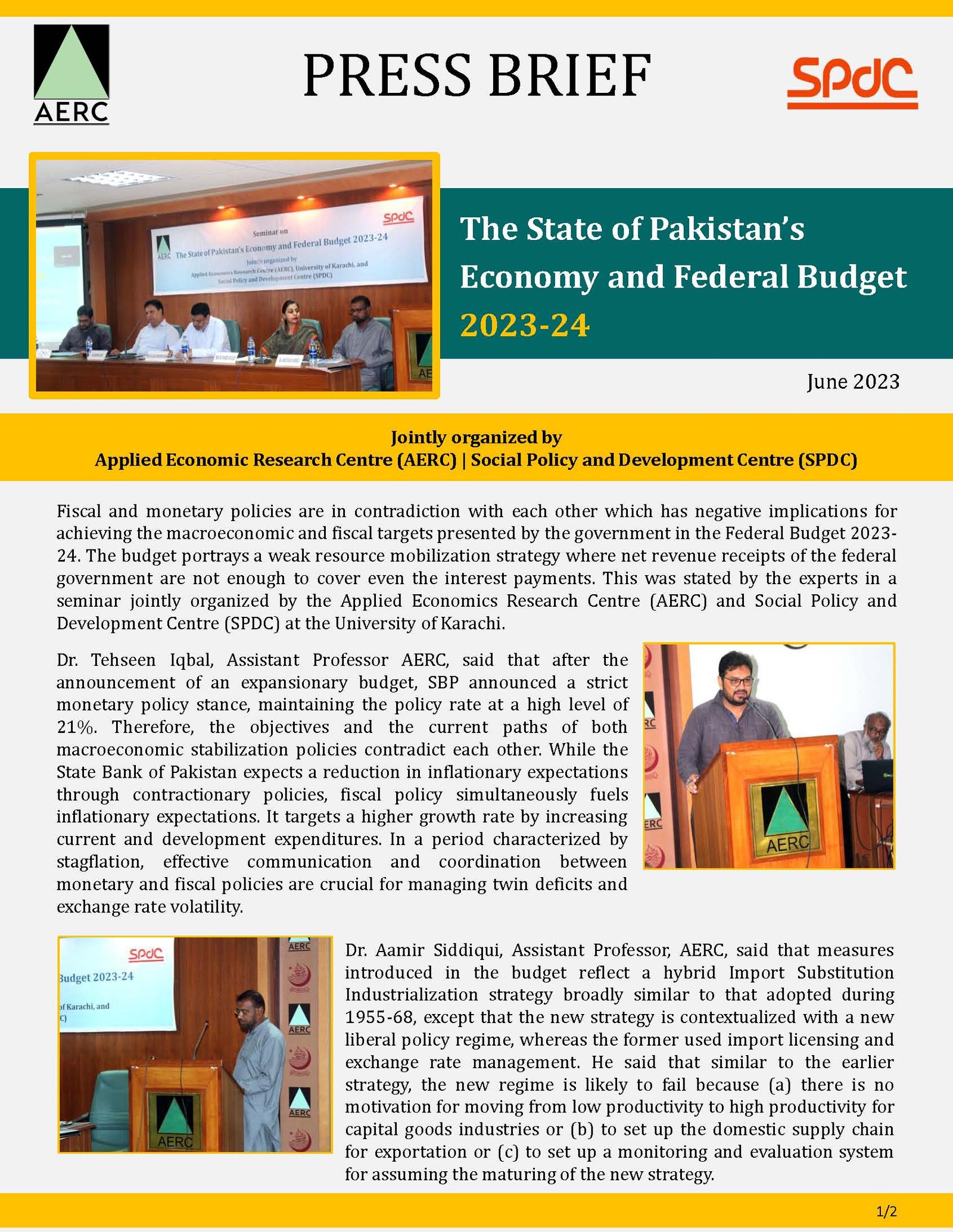 PRESS BREIF ON THE STATE OF PAKISTAN’S ECONOMY AND FEDERAL BUDGET 2023-24