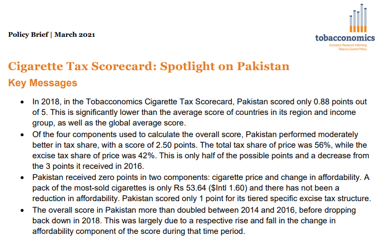 Cigarette Tax Scorecard: Spotlight on Pakistan