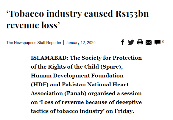 Tobacco industry caused Rs153bn revenue loss