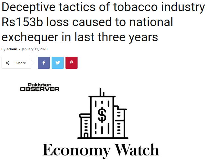 Deceptive tactics of tobacco industry Rs153b loss caused to national exchequer in last three years