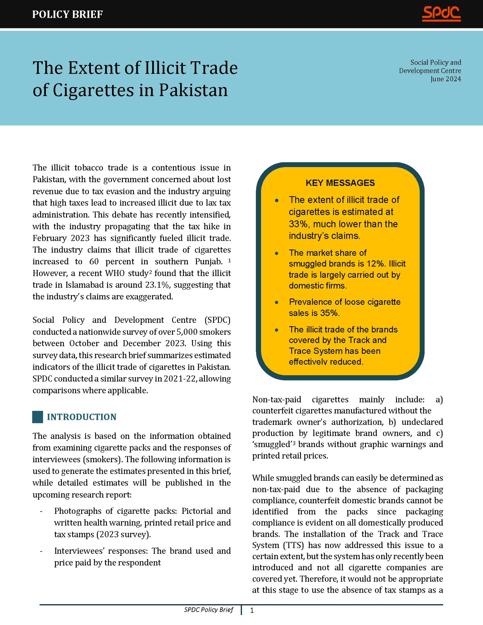 Policy Brief – The Extent of Illicit Trade of Cigarettes in Pakistan