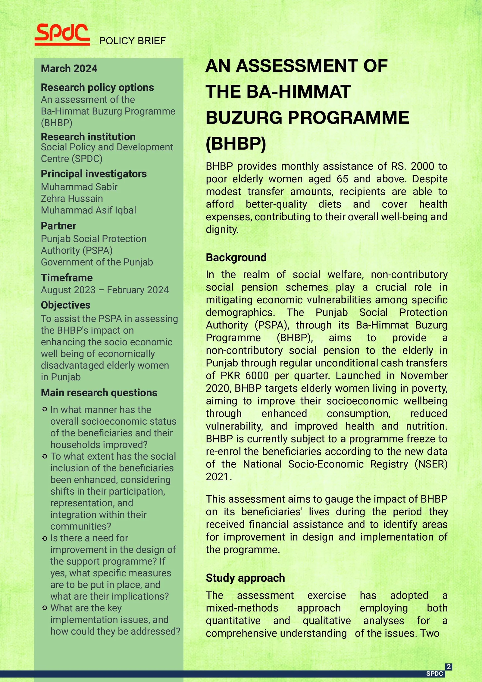POLICY BRIEF – AN ASSESSMENT OF THE BA-HIMMAT BUZURG PROGRAMME – 2024