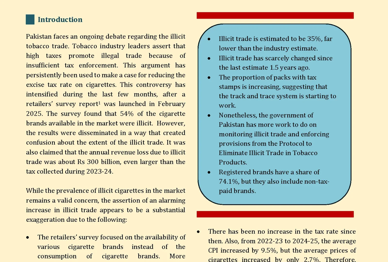 FROM CLAIMS TO EVIDENCE: The Extent of Illicit Trade of Cigarettes in Pakistan